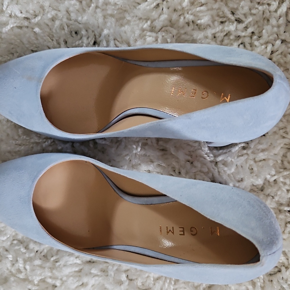 M.Gemi The Lustro 70mm Powder Light Suede Block Heels Pumps Size EU 38.5/US 8.5 - Picture 3 of 10